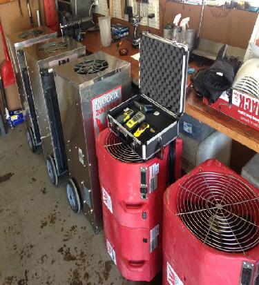 PIcture of our Dehumidifiers and meters for flood clean up scaled